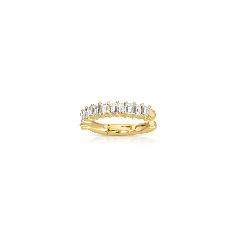 EF Collection Prong Set Diamond Baguette Ear Cuff in yellow gold displayed on white background. 