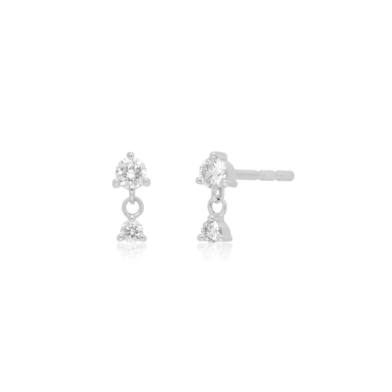 EF Collection Prong Set Diamond Dangle Stud Earring in white gold on white background. 