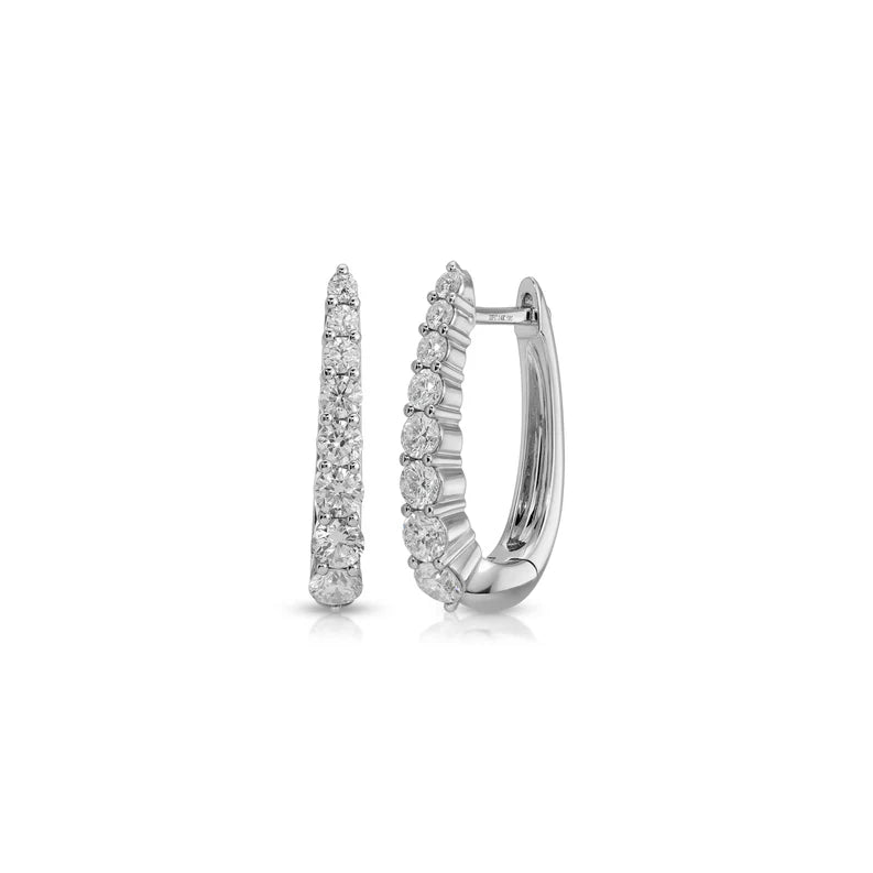 EF Collection Prong Set Diamond Maeve Hoop Earrings in white gold on white background.