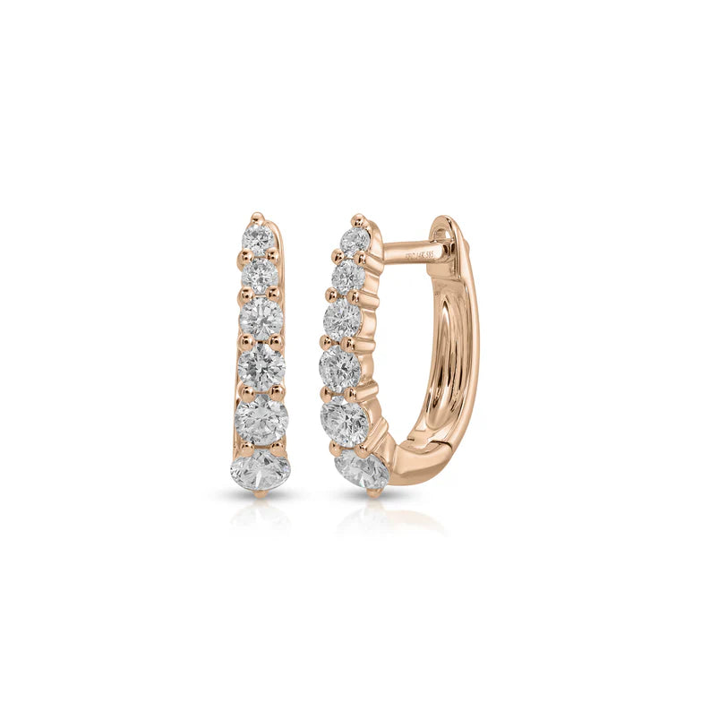 EF Collection Prong Set Diamond Mini Maeve Huggie Earrings in rose gold on white background. 