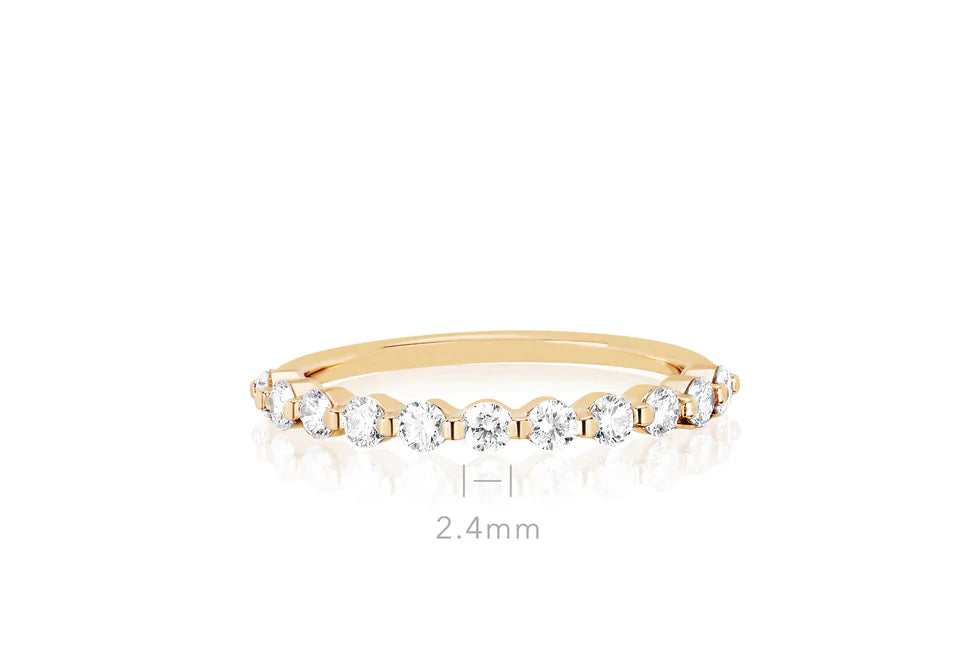 EF Collection Prong Set Diamond Ring in yellow gold on white background with dimensions. 