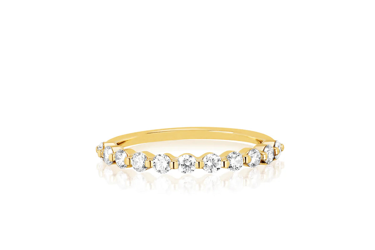 EF Collection Prong Set Diamond Ring in yellow gold on white background. 