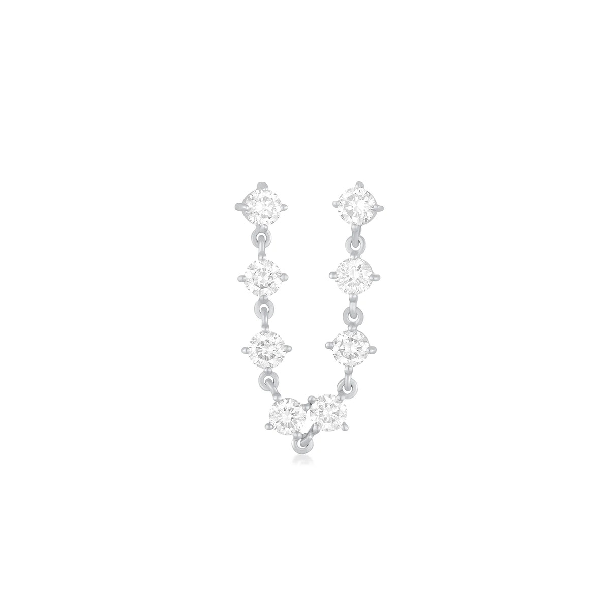 EF Collection Prong Set Double Chain Stud Earring in white gold displayed on white background. 