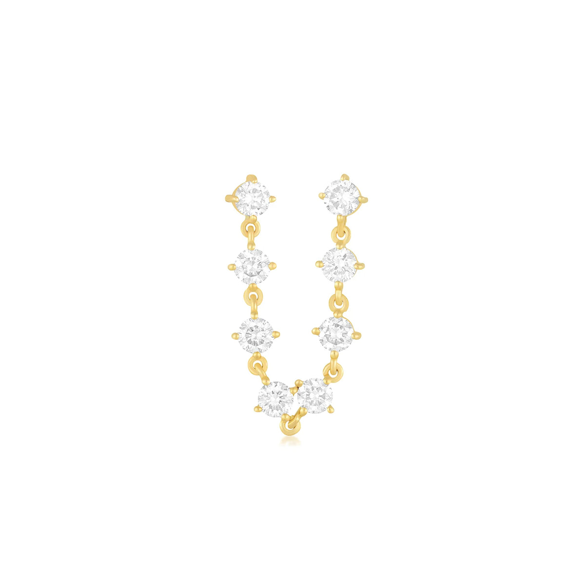 EF Collection Prong Set Double Chain Stud Earring in yellow gold displayed on white background. 