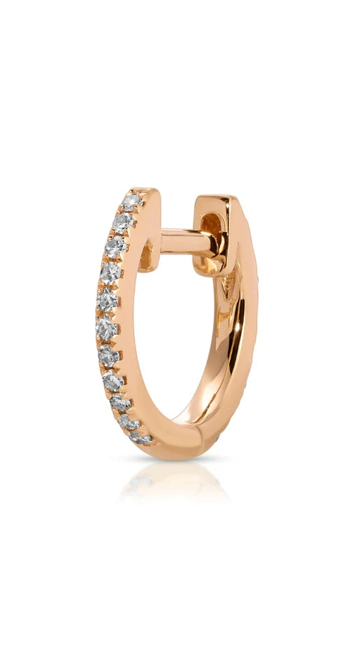 EF Collection Single Reversible Diamond And Emerald Mini Huggie Earrings in rose gold displayed on a white background. 