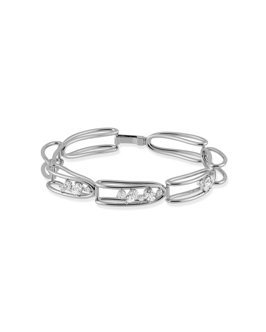 Rosario Navia Mara Folded Link Bracelet II in white gold on white background 