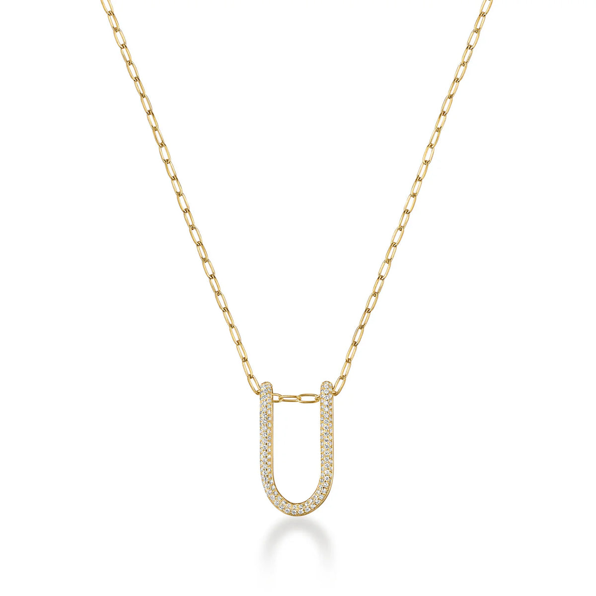 Rosario Navia Mara Medium Folded Link Pendant  in yellow gold on white background 