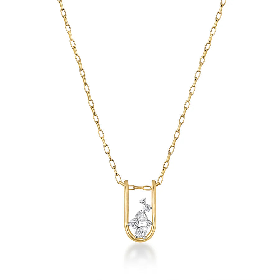 Rosario Navia Mara Small Folded Link Pendant in yellow gold on white background 