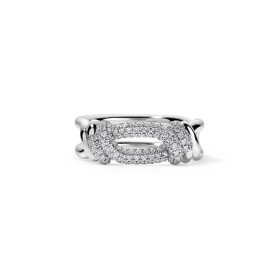 Rosario Navia Twist Link Pave Ring in white gold on white background 