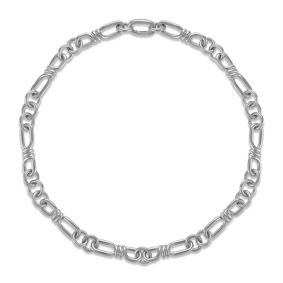 Rosario Navia Twist Necklace in white gold on white background 