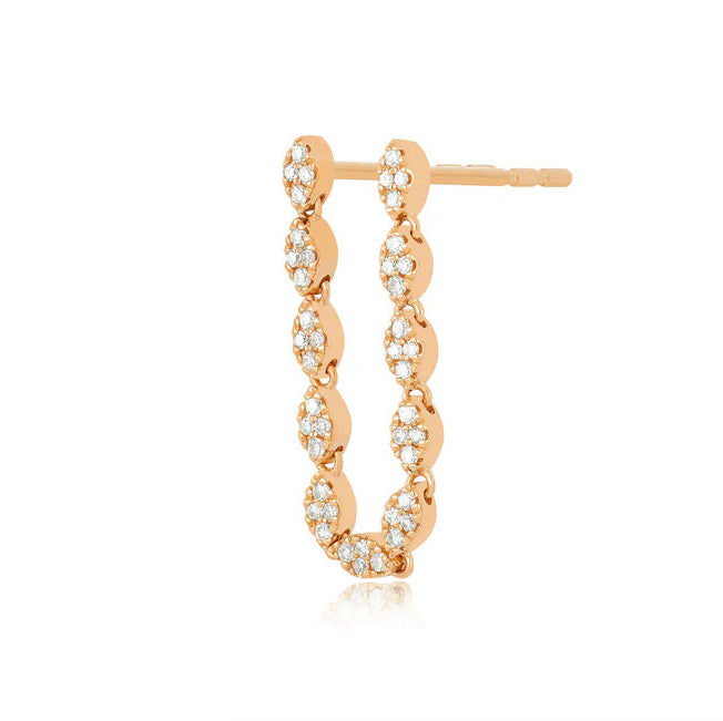 EF Collection Single Pavé Diamond Marquise Double Stud Earring in rose gold on white background. 