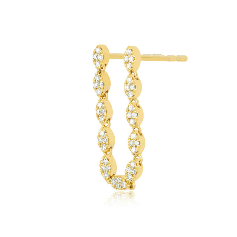EF Collection Single Pavé Diamond Marquise Double Stud Earring in yellow gold on white background. 