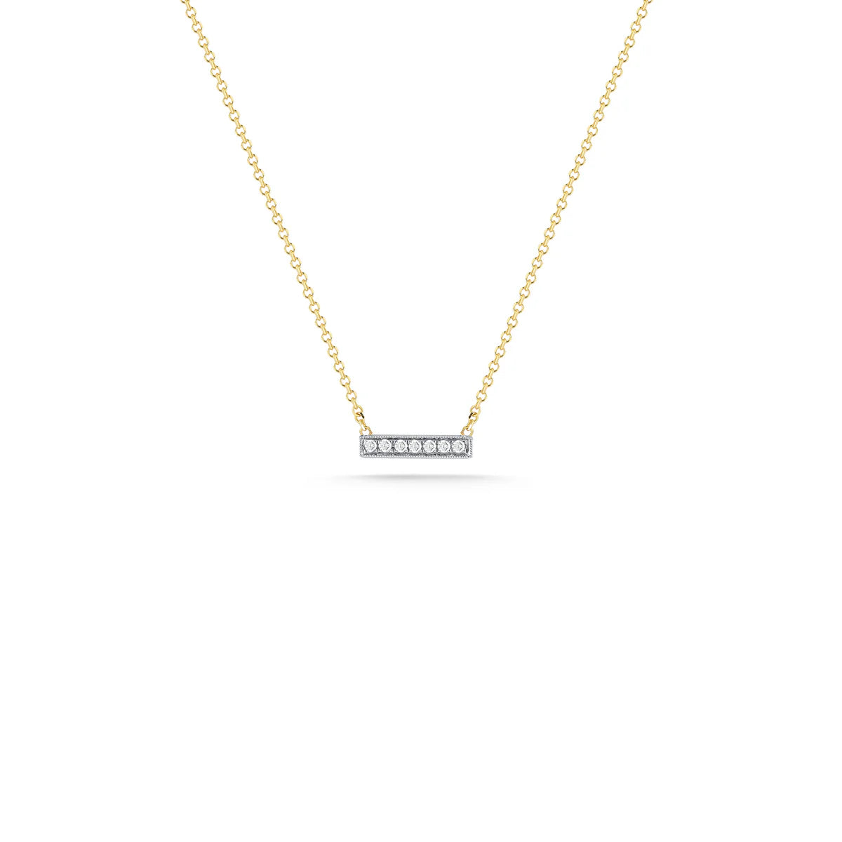 Product Shot of Dana Rebecca Designs Diamond Sylvie Rose Bar Necklace with a yellow gold chain and diamonds over a white background