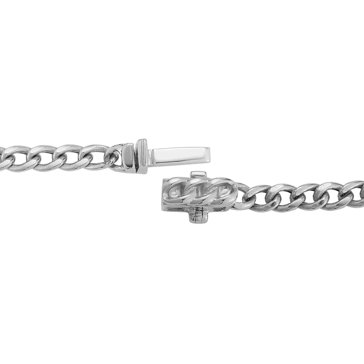 Dana Rebecca Design Sylvie Rose Cuban Chain Bar Bracelet Clasp in white gold on white background 