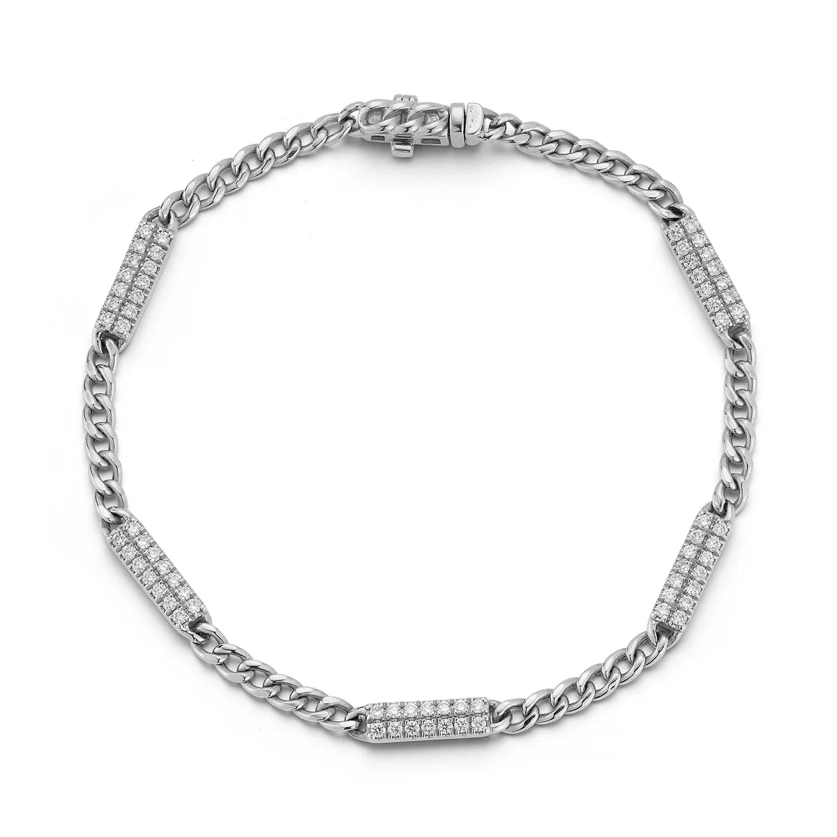 Dana Rebecca Design Sylvie Rose Cuban Chain Bar Bracelet in white gold on white background 