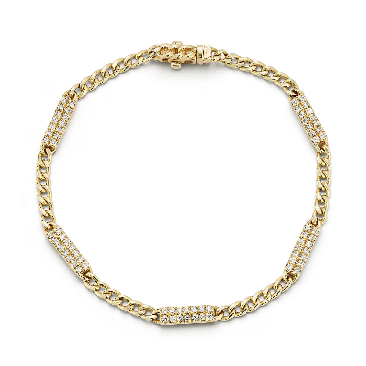 Dana Rebecca Design Sylvie Rose Cuban Chain Bar Bracelet in yellow gold on white background 