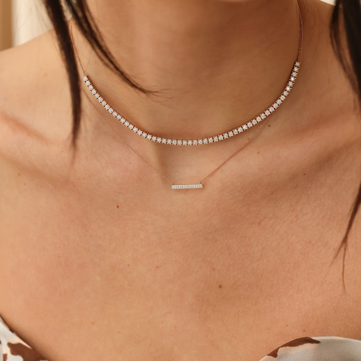 Close up of Dana Rebecca Designs Product Shot of Sylvie Rose 14K rose Gold Medium Bar Necklace