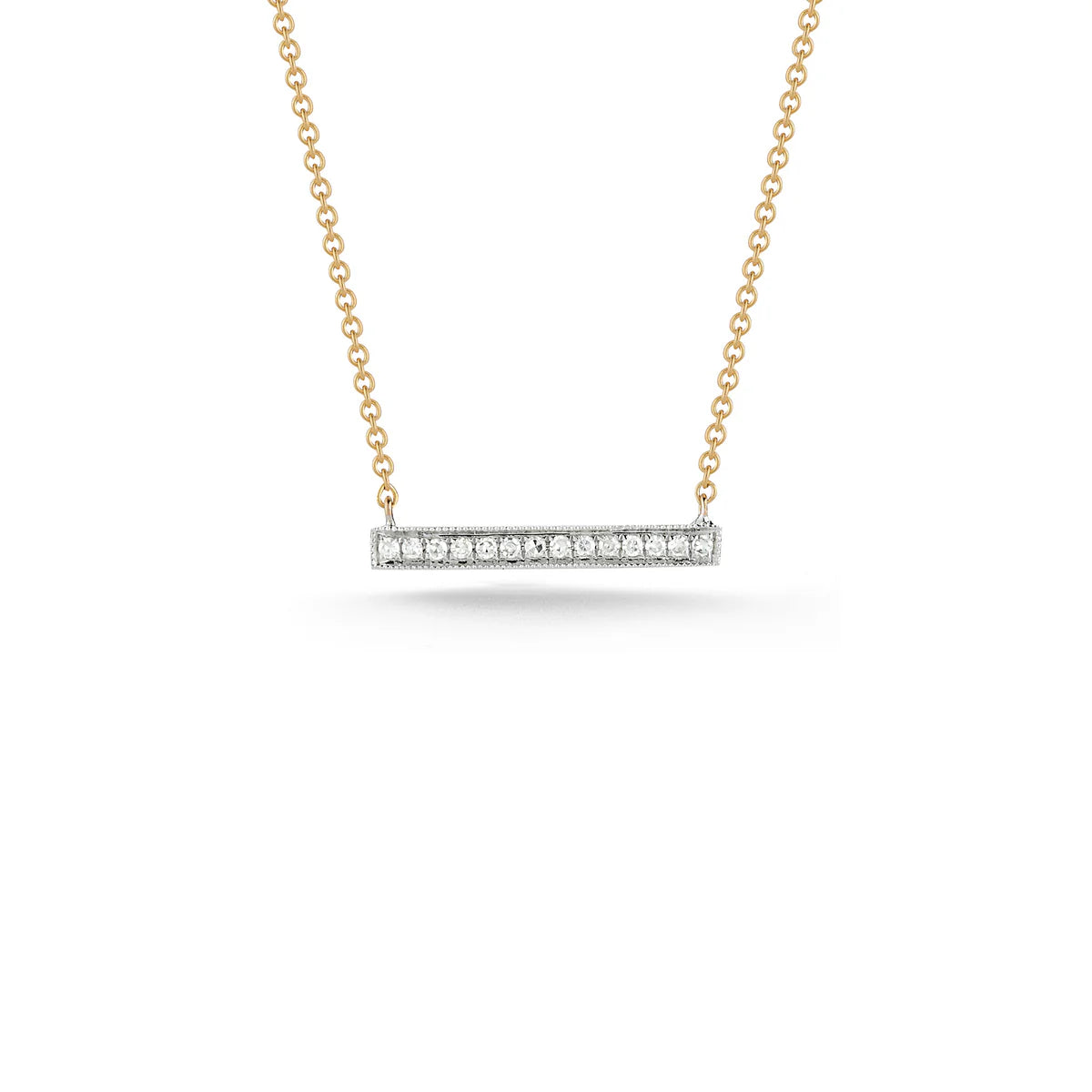 Product Shot of Sylvie Rose 14K Yellow Gold Medium Bar Necklace on a white background.