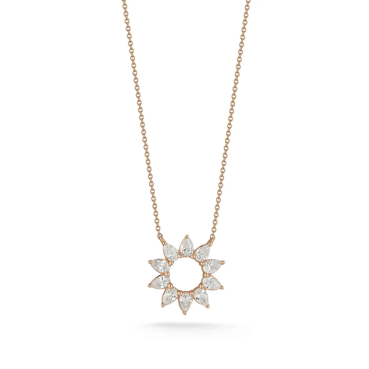 Dana Rebecca Designs Taylor Elaine Pear Flower Necklace in rose gold on white background. 