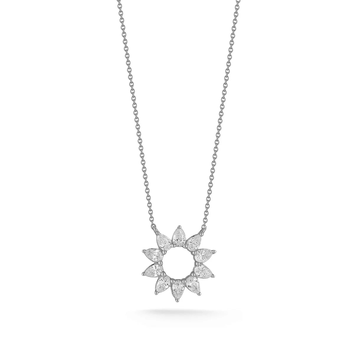 Dana Rebecca Designs Taylor Elaine Pear Flower Necklace in white gold on white background. 