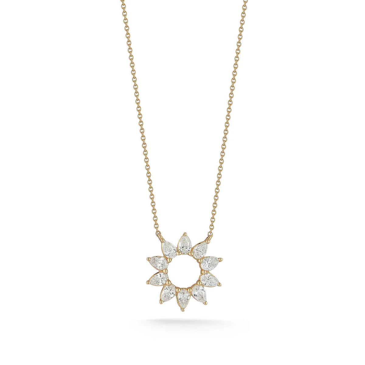 Dana Rebecca Designs Taylor Elaine Pear Flower Necklace in yellow gold on white background. 