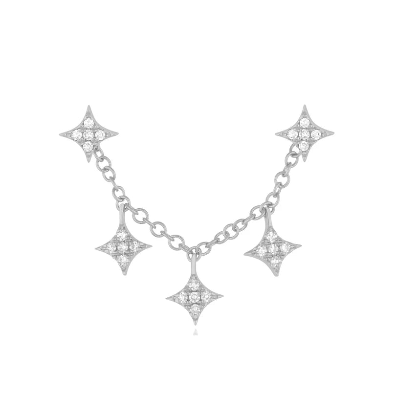EF Collection Triple Diamond Sparkle Stud Earring Charm with Sparkle Studs in white gold on white background. 