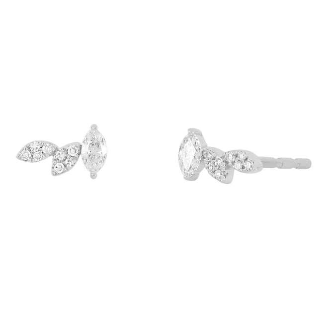 EF Collection Triple Marquise Stud Earring in white gold on white background 