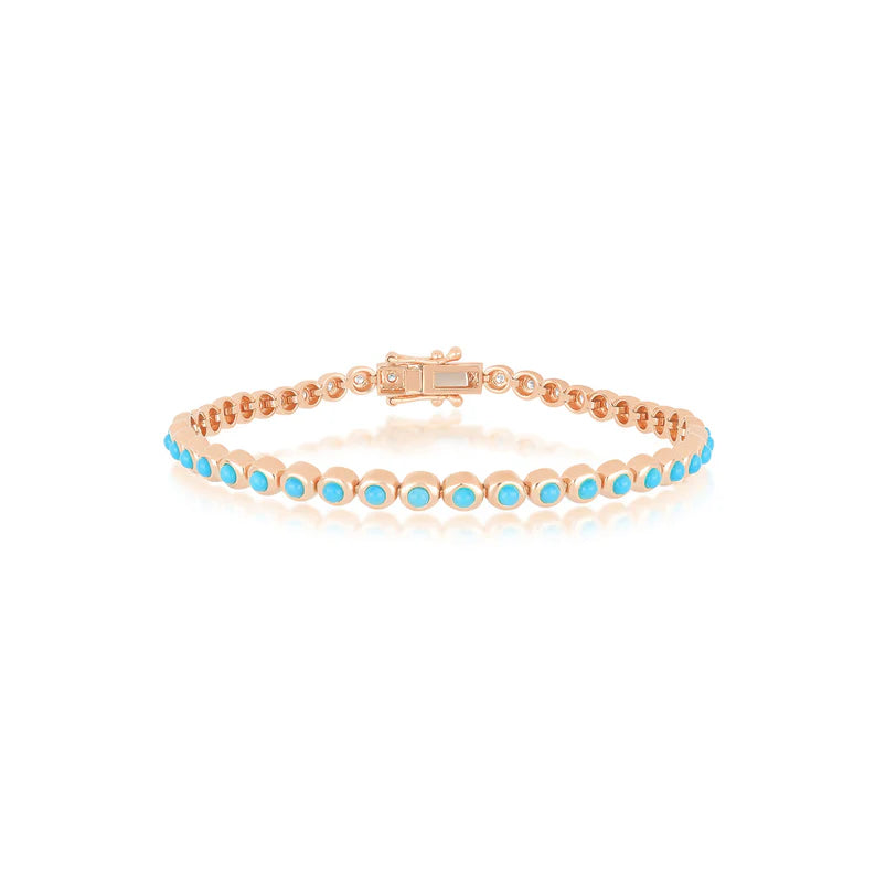 EF Collection Turquoise & Diamond Pillow Eternity Bracelet in rose gold on white background. 