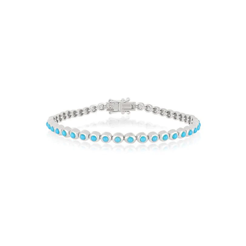 EF Collection Turquoise & Diamond Pillow Eternity Bracelet in white gold on white background. 