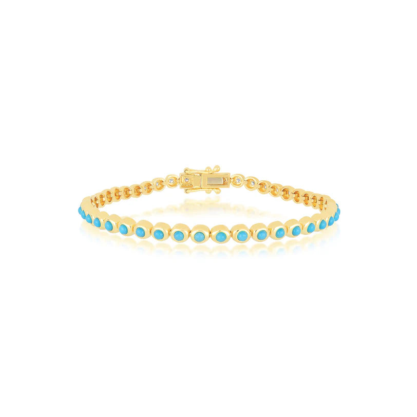 EF Collection Turquoise & Diamond Pillow Eternity Bracelet in yellow gold on white background. 