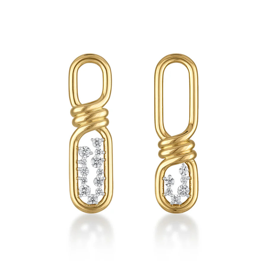 Rosario Navia Twist Drop Earrings in yellow gold on white background 