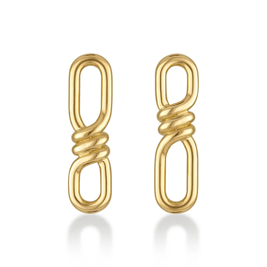 Rosario Navia Twist Earrings in yellow gold on white background 