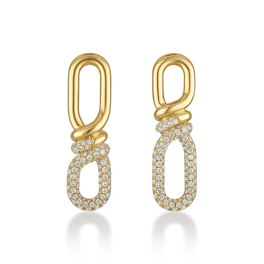Rosario Navia Twist Pave Earrings in yellow gold on white background 