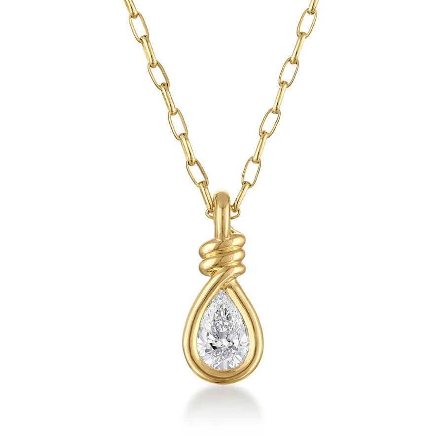 Rosario Navia Twist Pendant Pear Cut Diamond in white background 