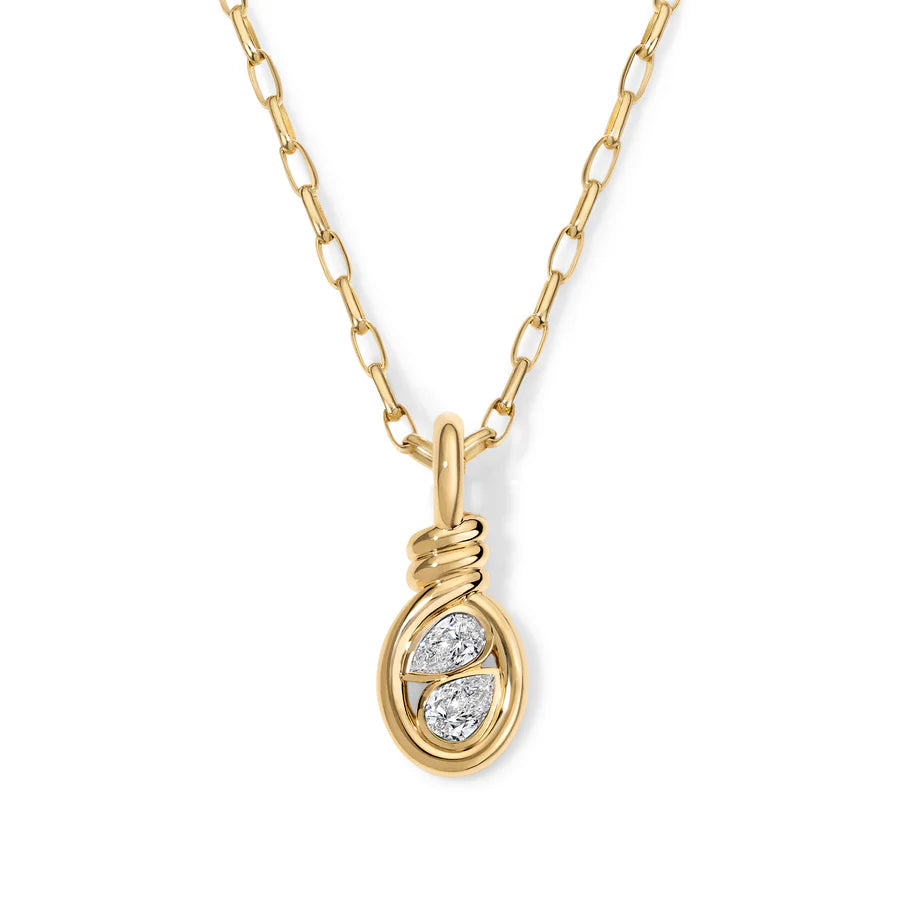 Rosario Navia Twist Two Stone Pendant Diamond & Diamond in yellow gold on white background 