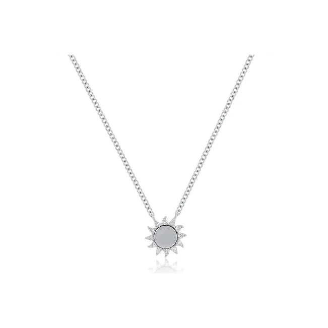EF Collection You Are My Sunshine Diamond Necklace in white gold on white background. 