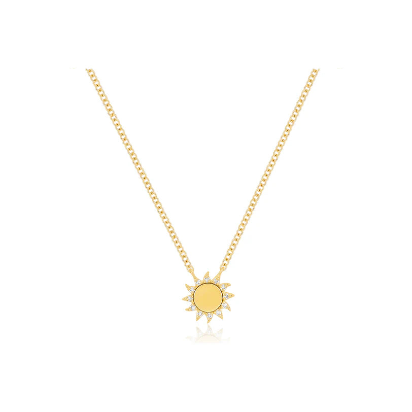 EF Collection You Are My Sunshine Diamond Necklace in yellow gold on white background. 